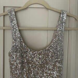 Classic scoopneck silver gown - NWT